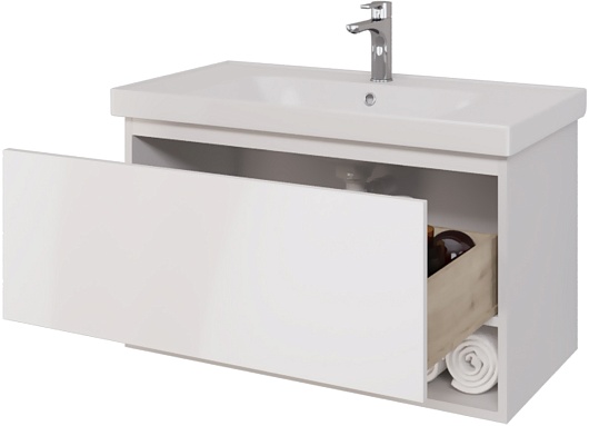 Dreja Тумба с раковиной Perfecto 90 подвесная белая – картинка-11